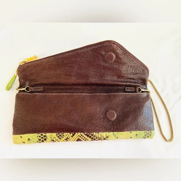 Henri Bendel leather fold over asymmetrical slim clutch
